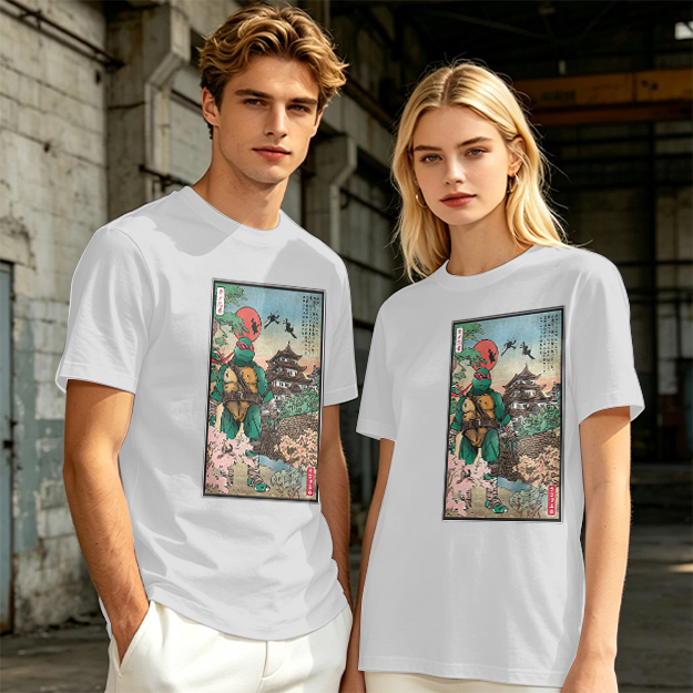 Olive T-Shirt with Ninja Turtle Ukiyo-e Style Art Print