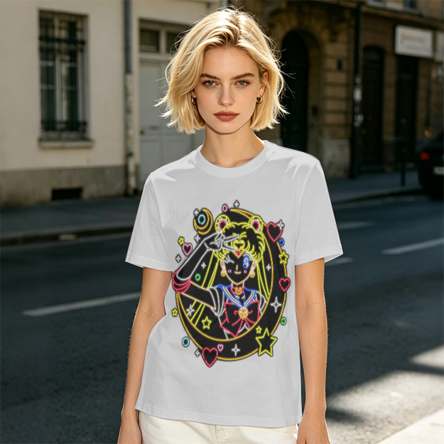 Olive T-Shirt With Neon Sailor Moon Graphic Print