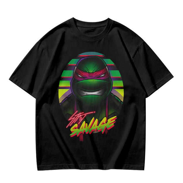 Olive T-Shirt with Retro Ninja Turtle 'Stay Savage' Graphic