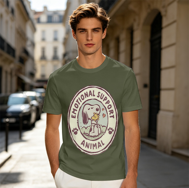 Olive Green Snoopy Emotional Support Animal Graphic T-Shirt