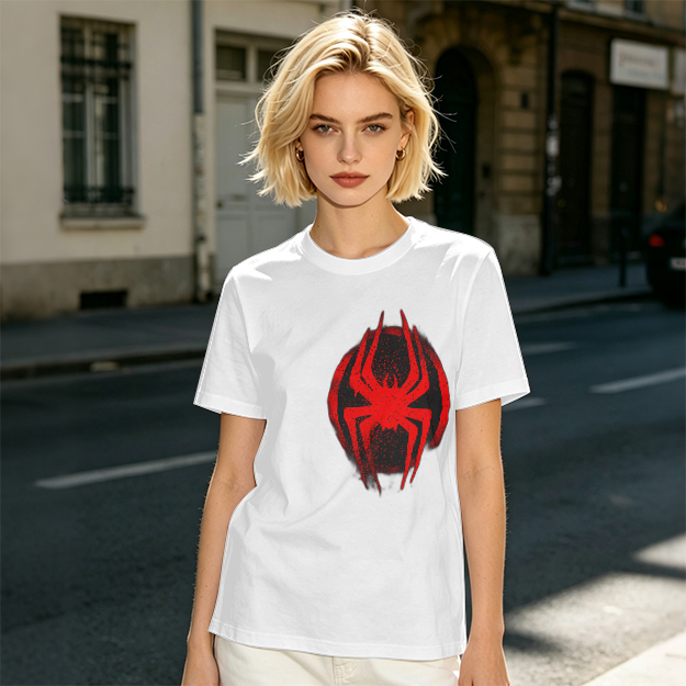 Olive T-Shirt with Red Spider Logo Graphic