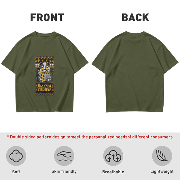 Olive green t-shirt with Hufflepuff badger Christmas print