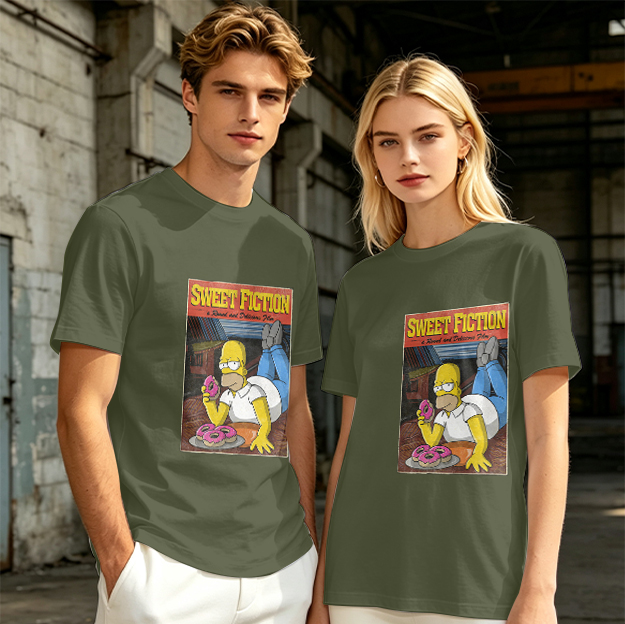 Olive T-Shirt with Homer Simpson Sweet Fiction Donut Print