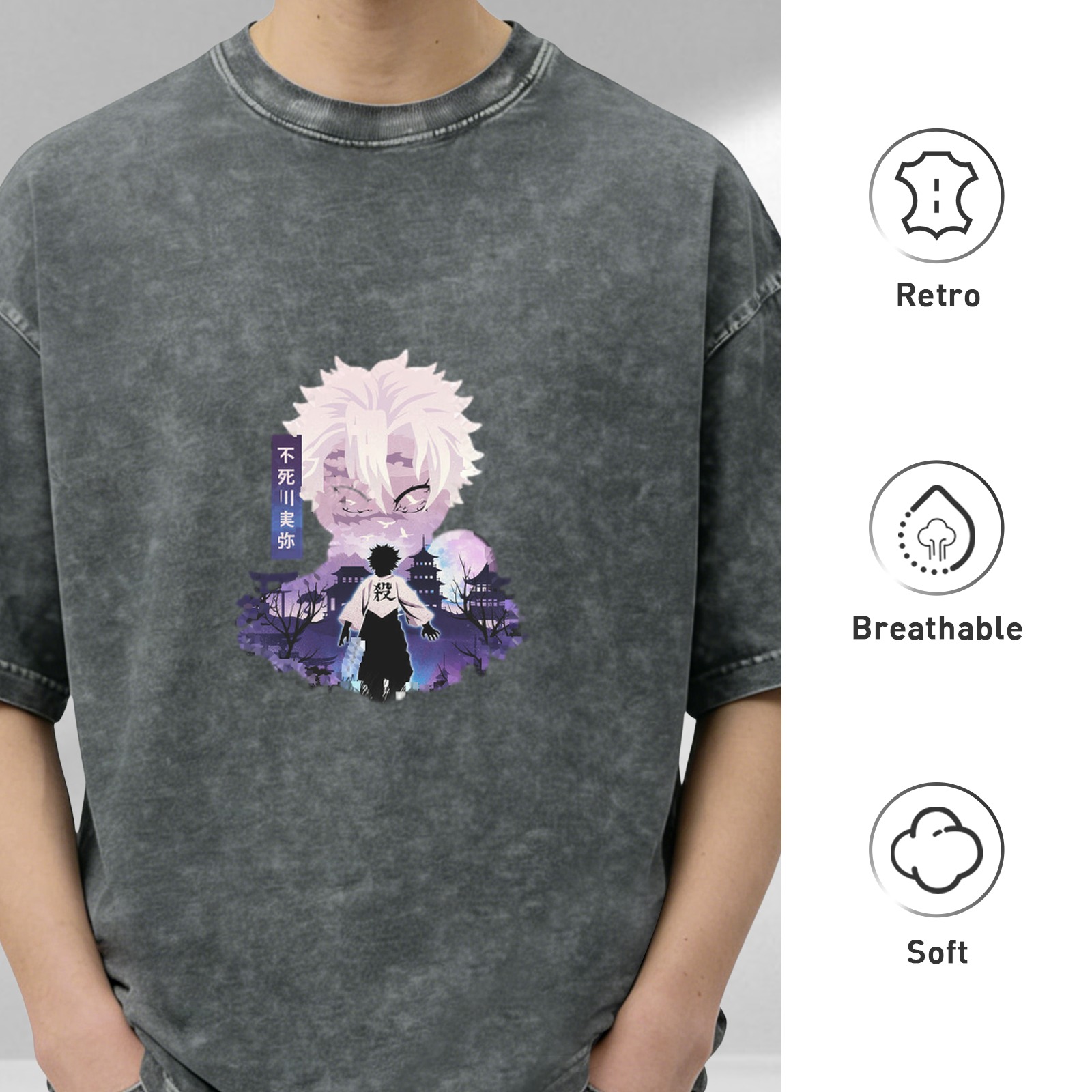 Demon Slayer Anime Character Graphic Vintage Wash T-Shirt