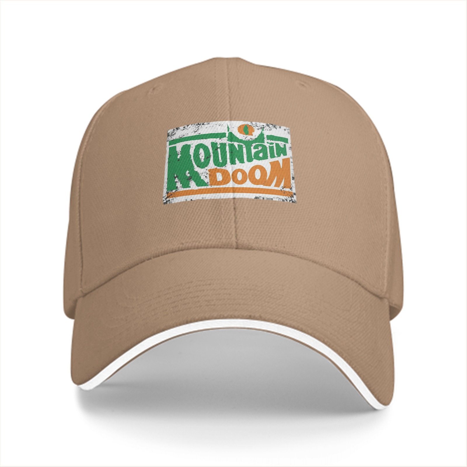 Black baseball cap with Mountain Doom distressed graphic print