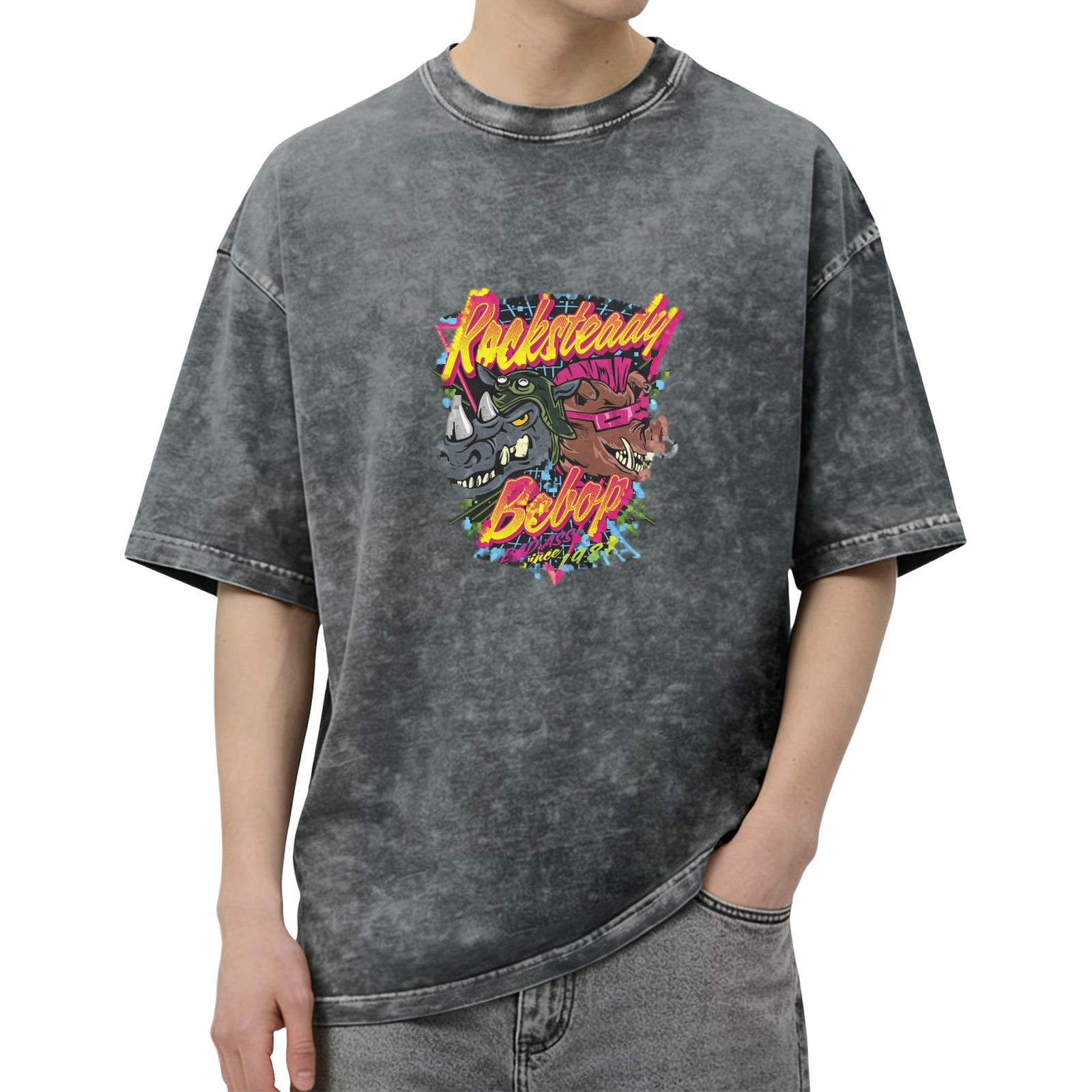Teenage Mutant Ninja Turtles Rocksteady Bebop Acid Wash T-Shirt