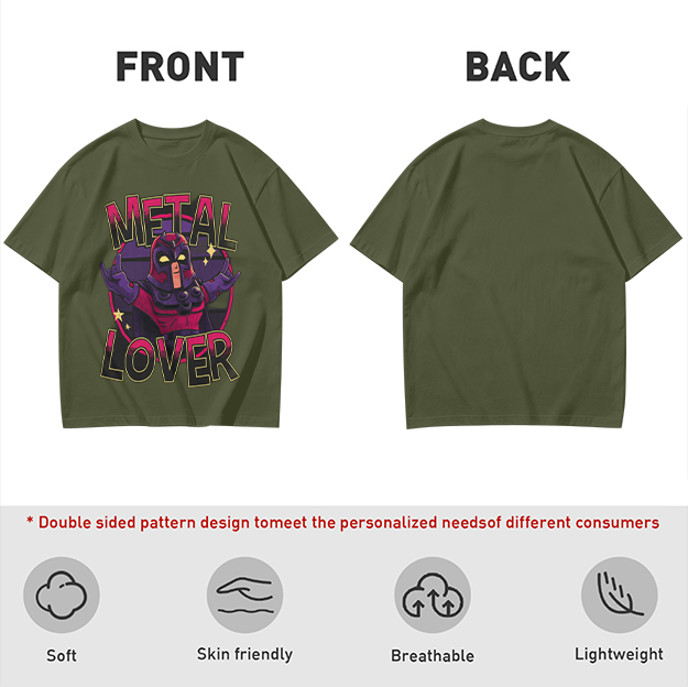 Olive Green T-Shirt with Metal Lover Super Villain Graphic