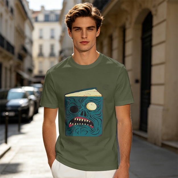 Olive T-Shirt With Monster Book Graphic Print