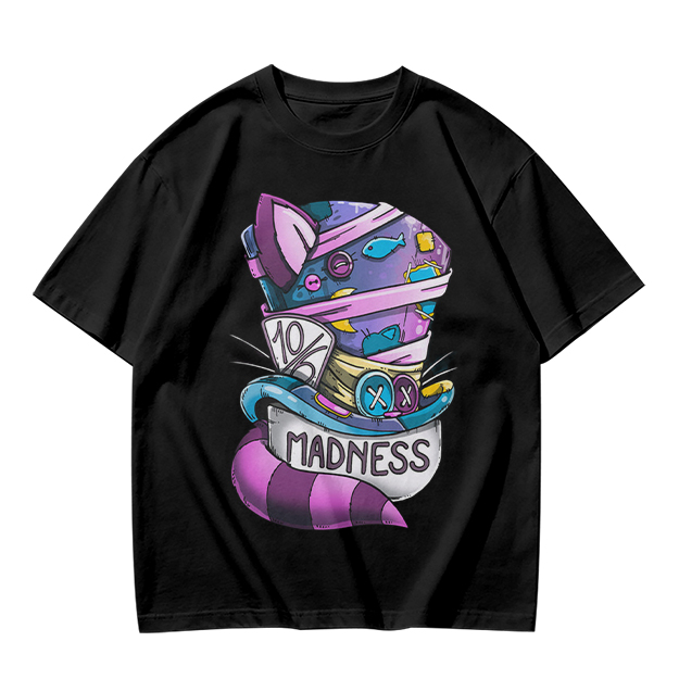 Olive T-Shirt With Mad Hatter Cheshire Cat Madness Graphic