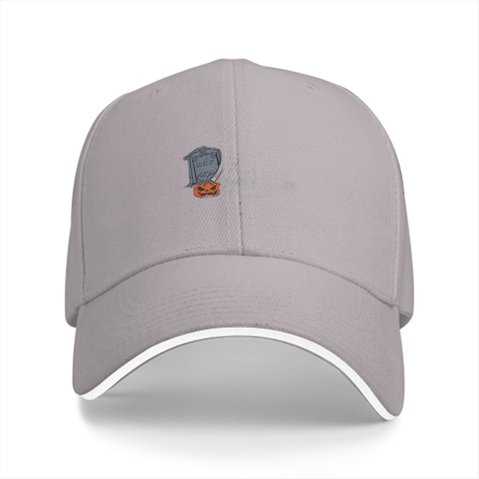 Black Baseball Cap with Halloween Tombstone and Jack-o'-lantern Graphic