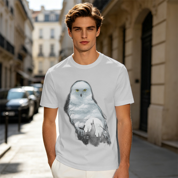 Olive Green T-Shirt With Snowy Owl Graphic Print