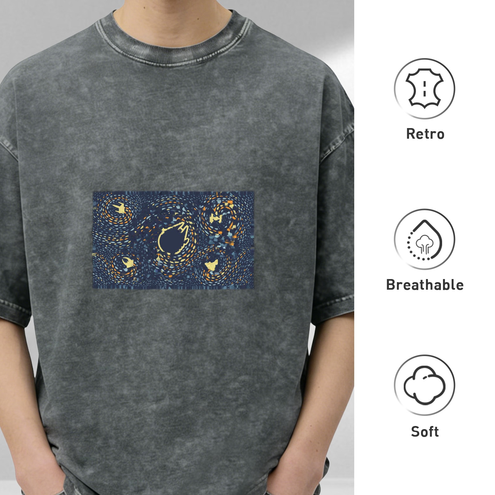 Oversized Acid Wash T-Shirt with Celestial Graphic Print