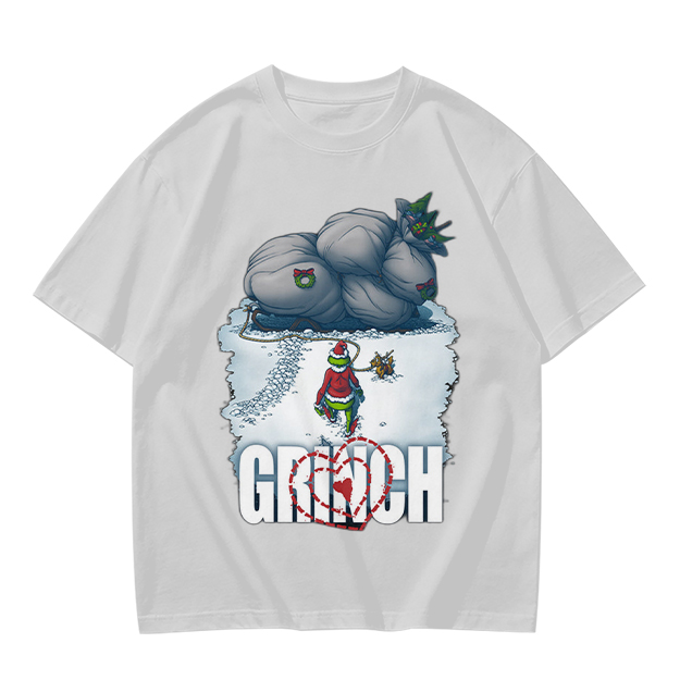 Grinch Stealing Christmas Gifts Snow Scene Graphic T-Shirt