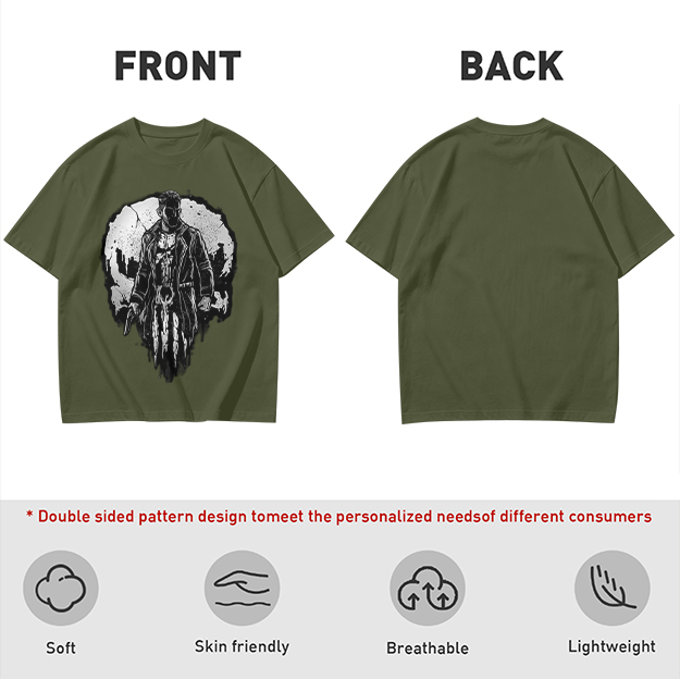 Olive T-Shirt With Punisher Skull Warrior Graphic Print