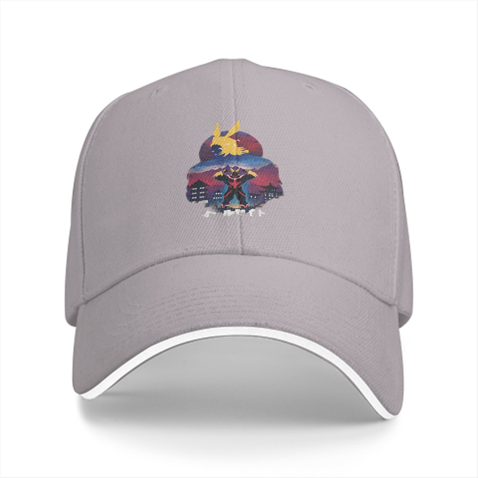 Black baseball cap with anime hero graphic print