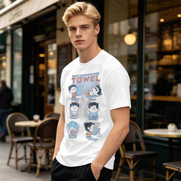 Olive T-Shirt With Cartoon Towel Themed Graphic Print