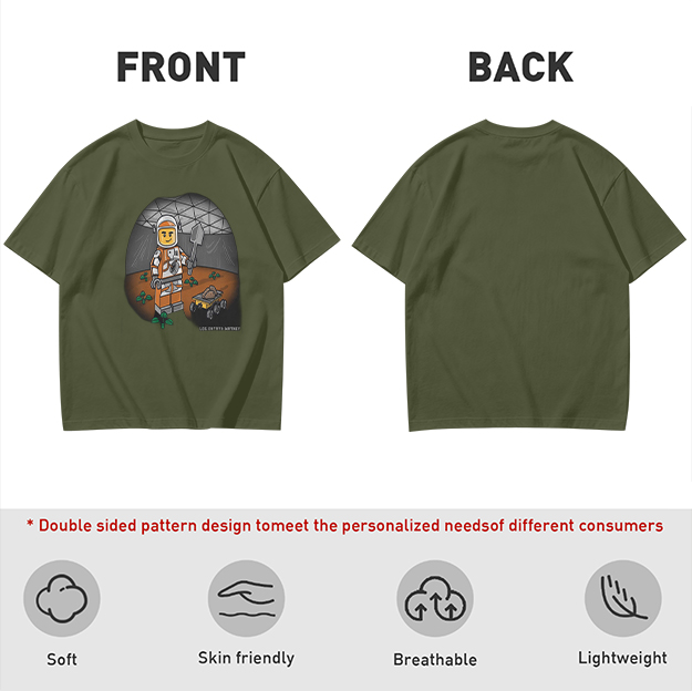 Olive T-shirt with Lego Astronaut Space Habitat Print