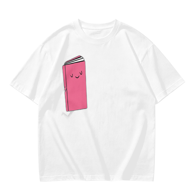 Olive Green T-Shirt With Cute Smiling Pink Book Graphic