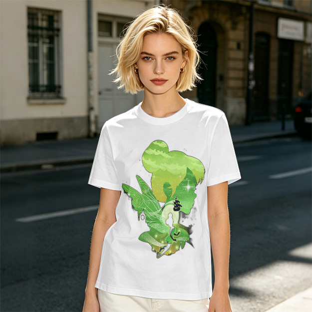 Olive T-shirt with fairy silhouette graphic design