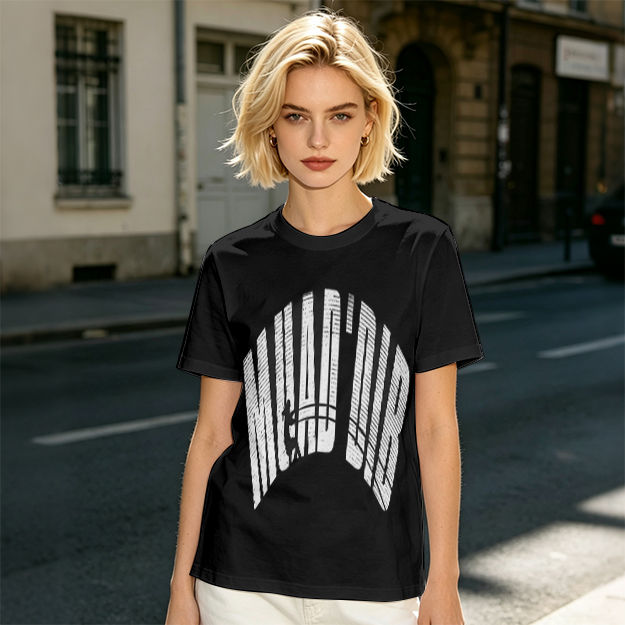 Olive green graphic t-shirt with arched distressed text print