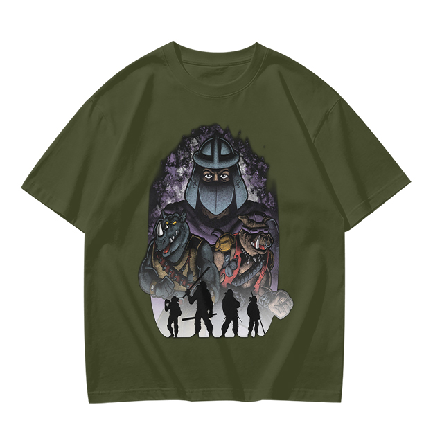 Olive T-Shirt with Teenage Mutant Ninja Turtles Villains Print