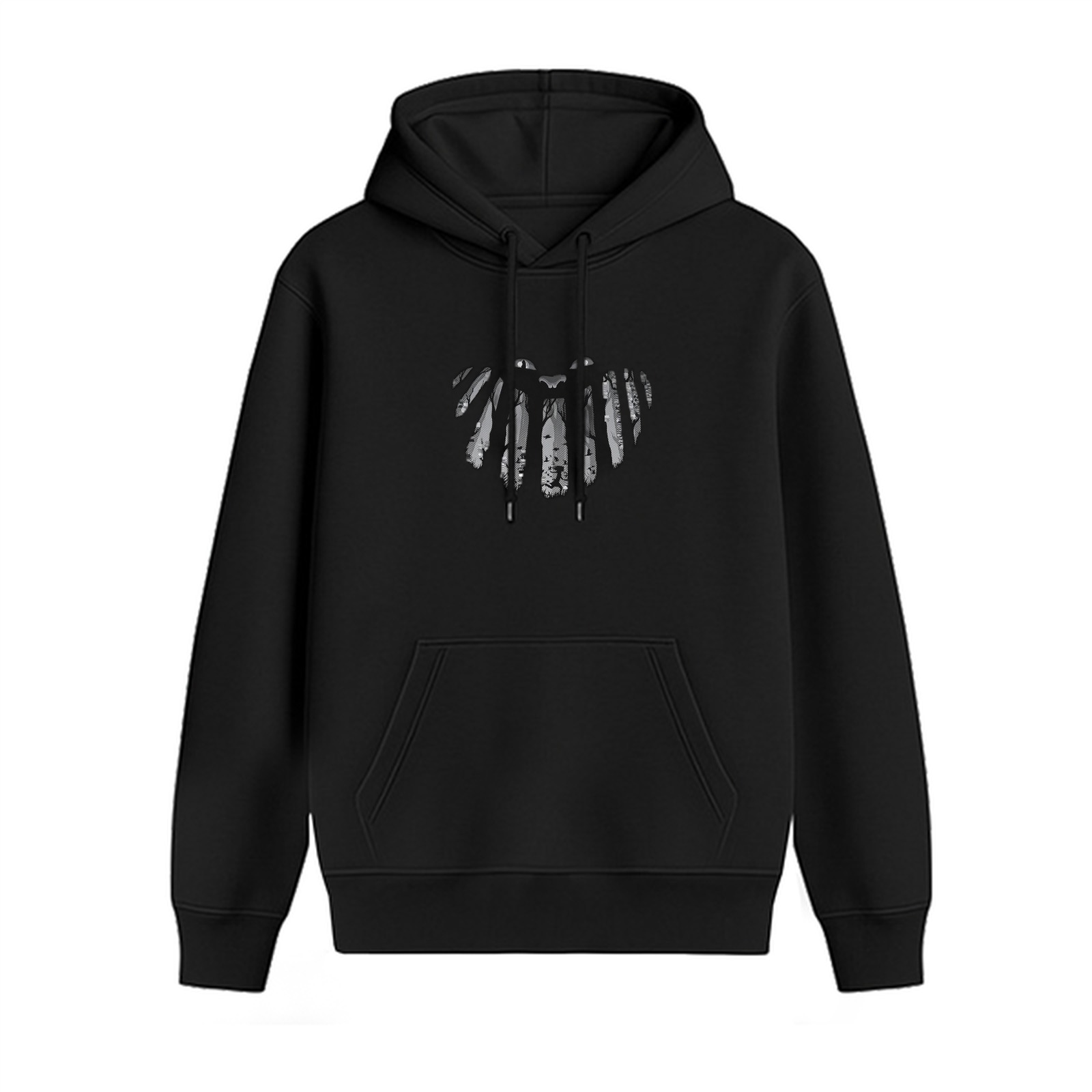 Black Hoodie With Distressed Skeleton Ribcage Graphic Print