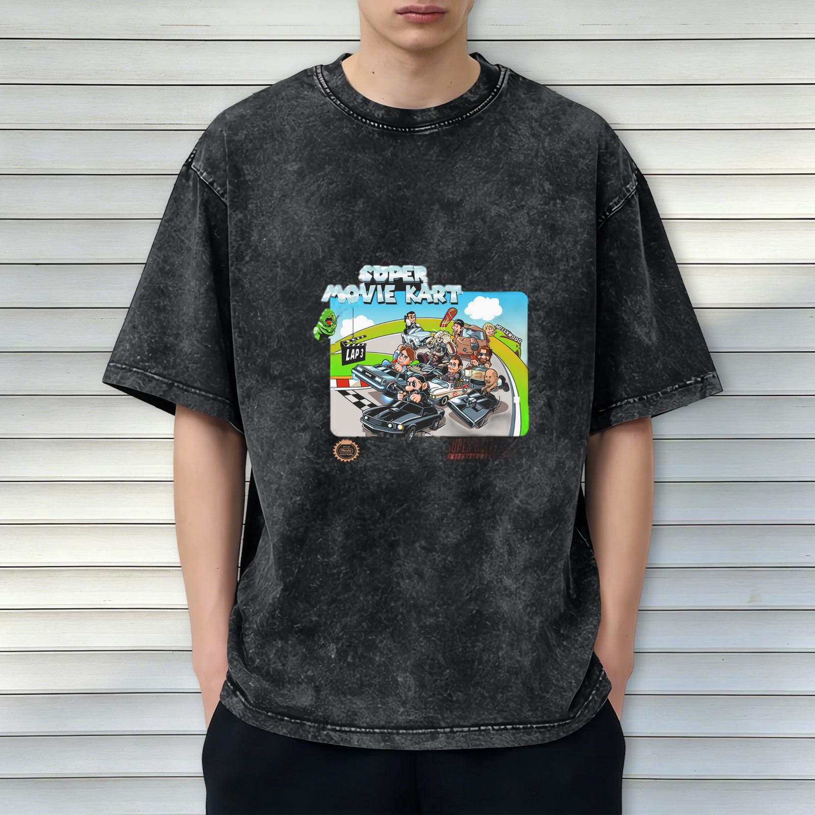 Super Movie Kart Graphic Acid Wash Oversized T-shirt