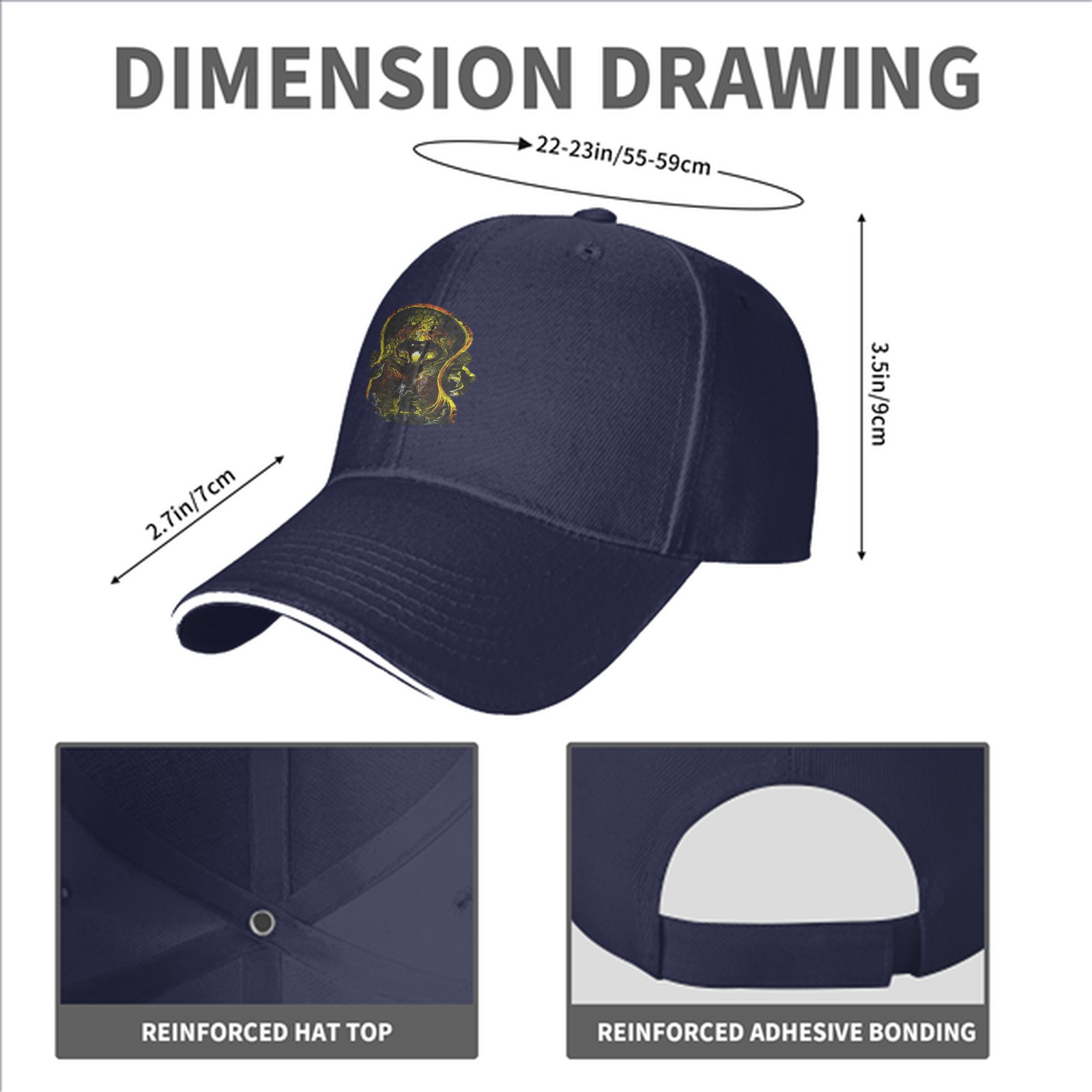 Black Baseball Cap With Abstract Golden Artwork Print