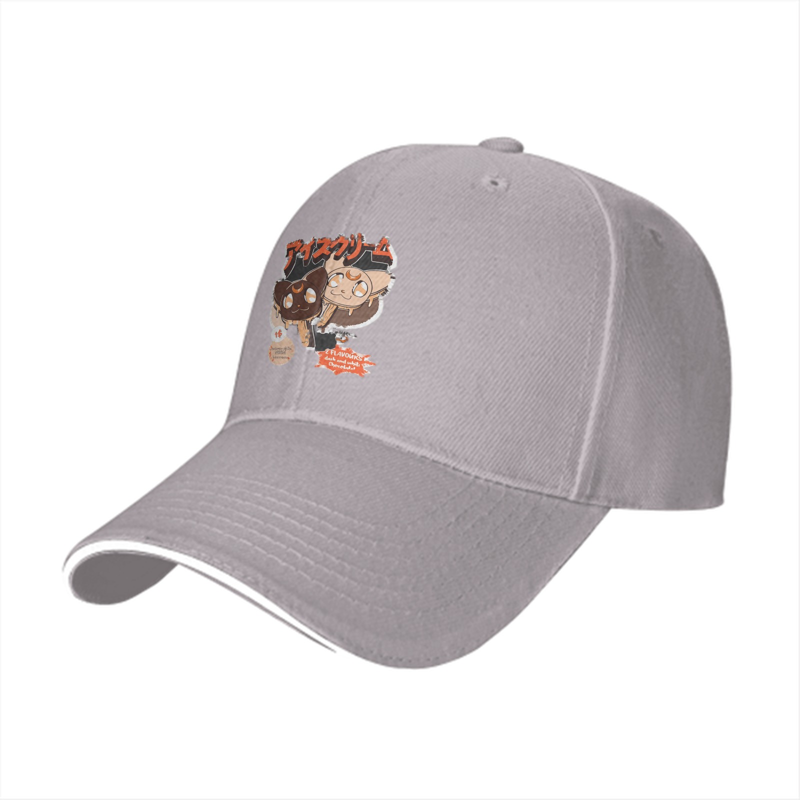 Black baseball cap with chocolate cat ice cream graphic