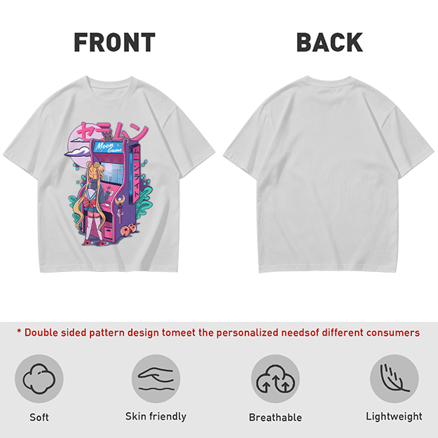 Anime girl playing moon arcade game graphic tee