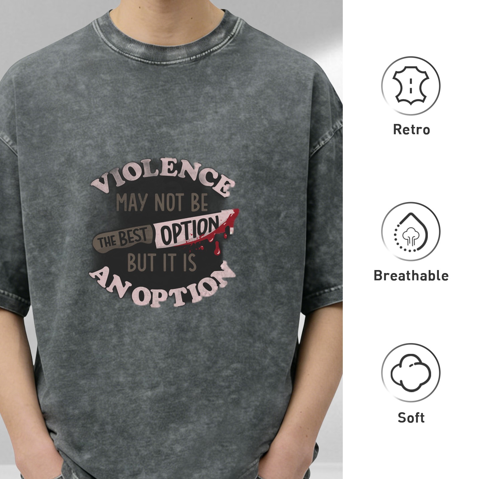 Oversized acid wash graphic tee with violence is an option print