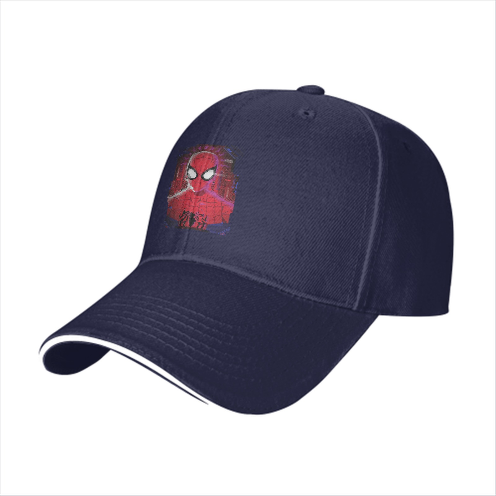 Black Baseball Cap With Spider-Man Graphic Print
