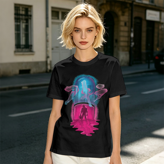 Olive T-Shirt With Neon Capsule Anime Inspired Graphic Print