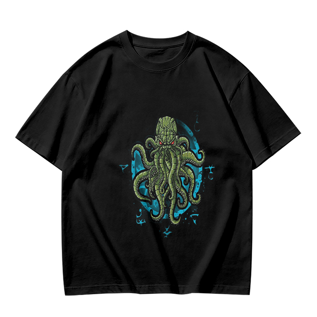 Olive Green T-Shirt With Cthulhu Octopus Monster Graphic