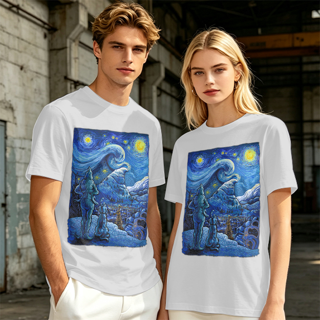 Olive T-Shirt with Starry Night Alien Landscape Art Print