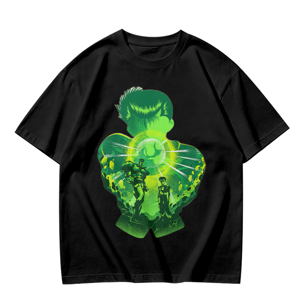 Anime Character Silhouette Glowing Green Graphic T-Shirt