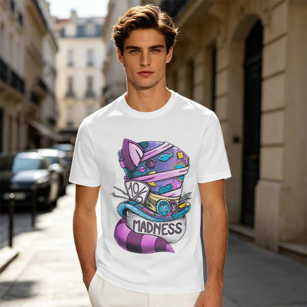 Olive T-Shirt With Mad Hatter Cheshire Cat Madness Graphic