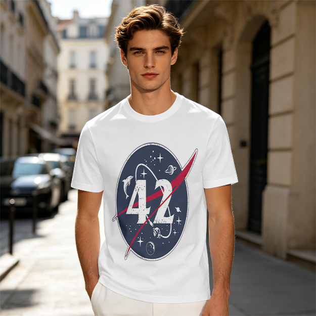 Olive Green Space Themed T-Shirt With Number 42 Graphic