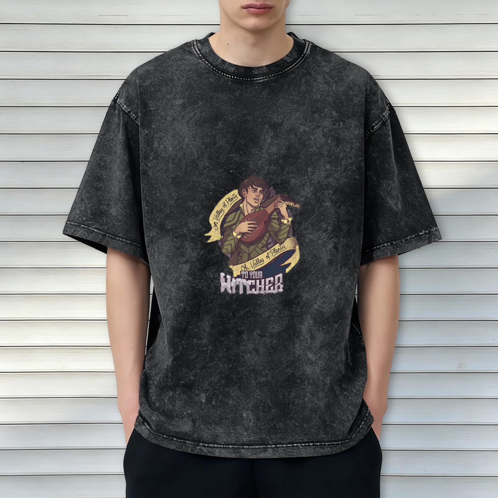 Witcher Inspired Jaskier Lute Graphic Oversized Stonewashed T-Shirt