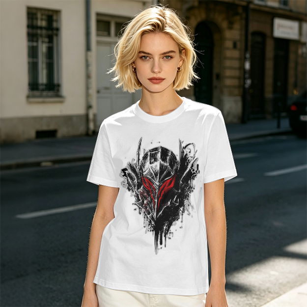 Olive T-Shirt With Dark Fantasy Knight Helmet Graphic