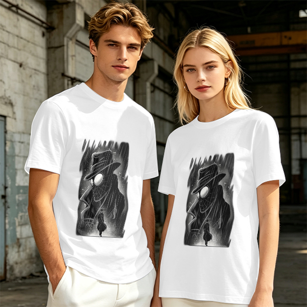 Olive T-Shirt with Noir Spider-Man in Rain Art Print