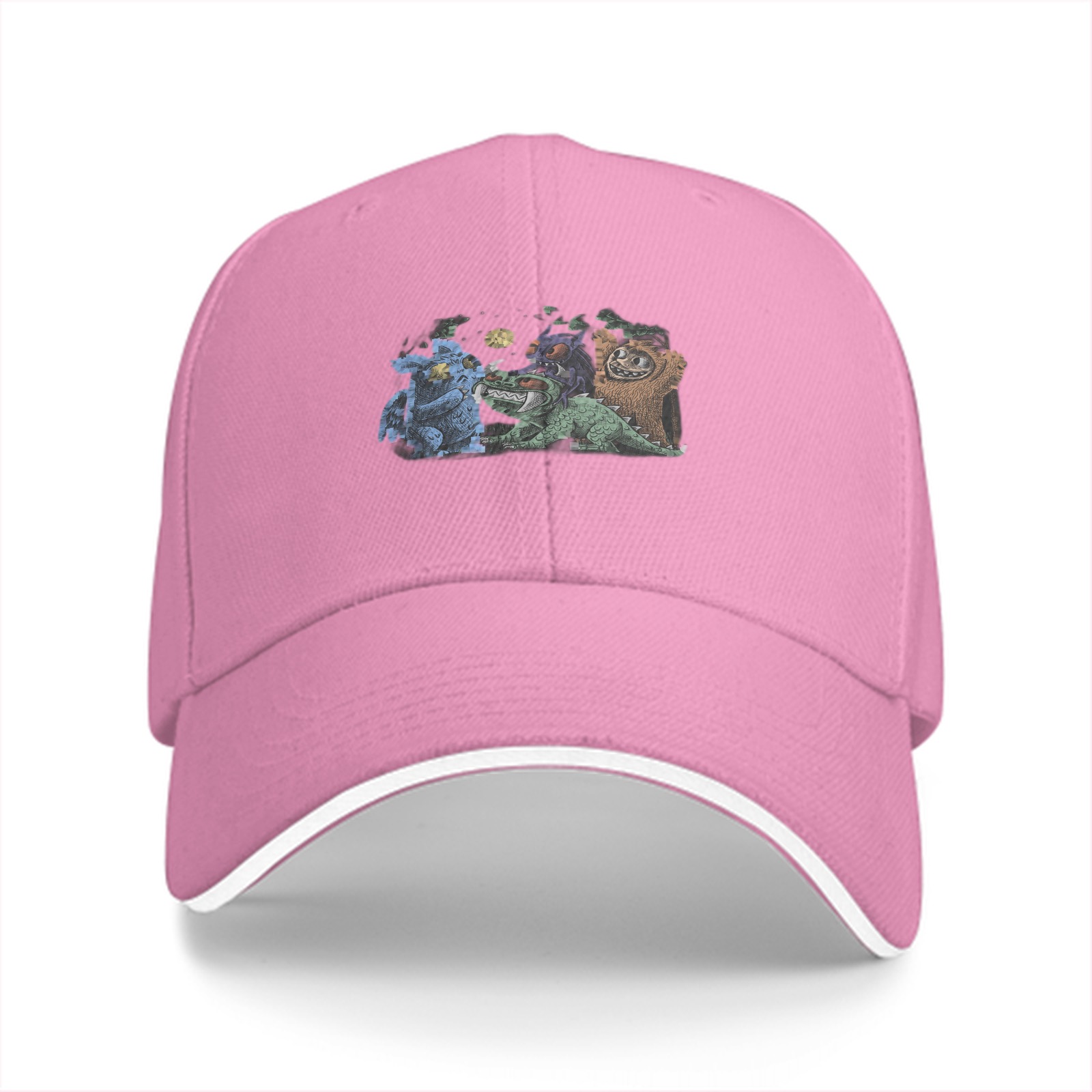 Black Baseball Cap with Fantasy Monster Creature Art Print