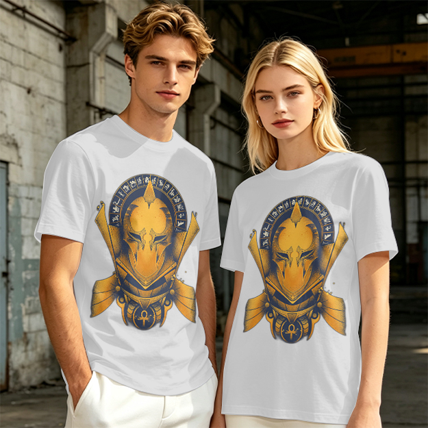 Olive T-Shirt with Ancient Egyptian Style Golden Helmet Print