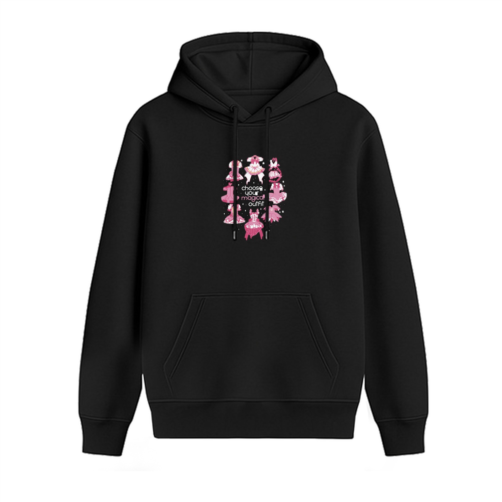 Black Hoodie With Magical Girl Outfit Graphic Print