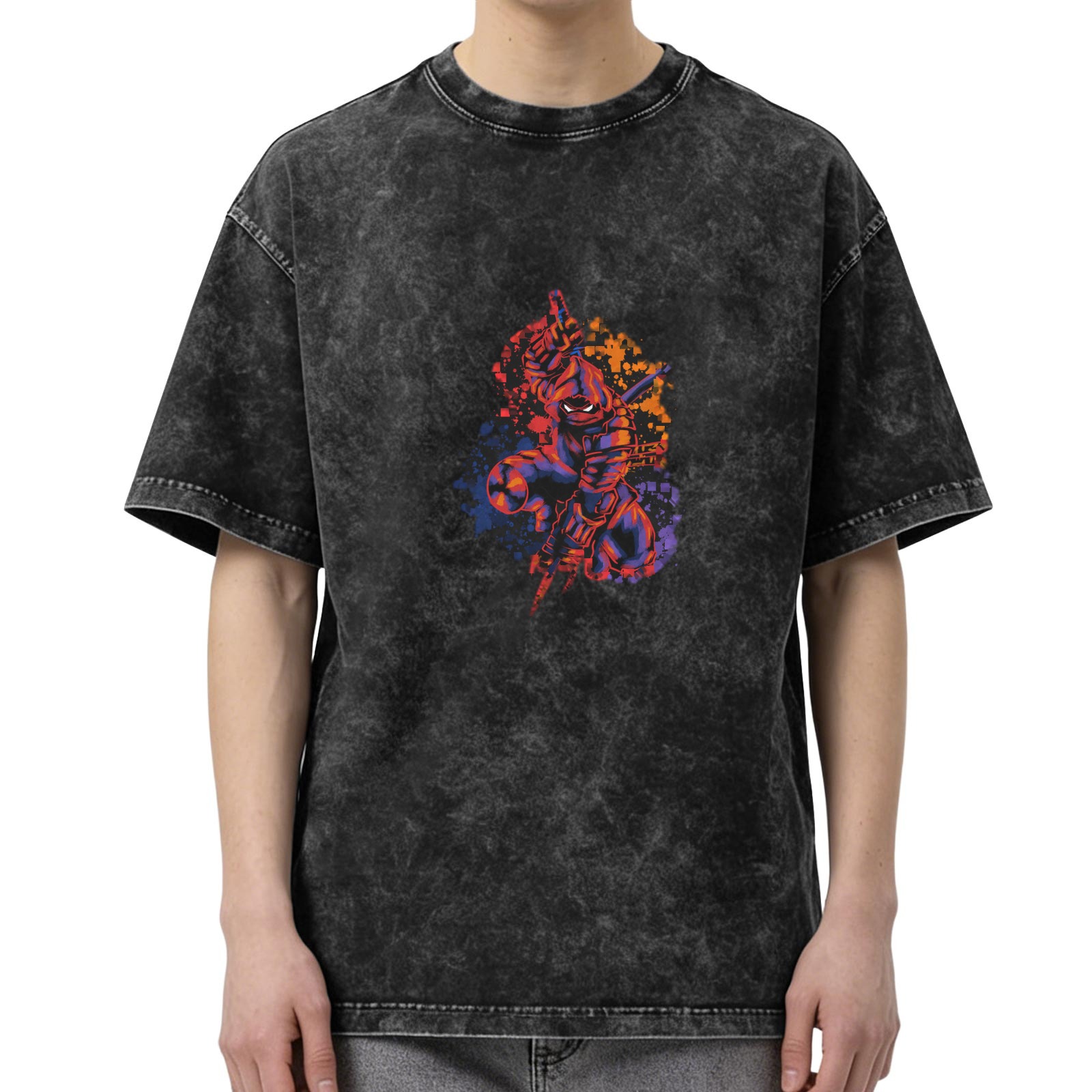 Washed Black Oversized T-Shirt With Ninja Warrior Graphic