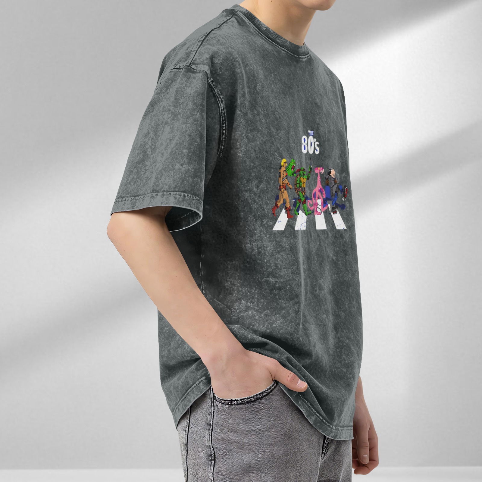 80s Cartoon Characters Abbey Road Graphic Vintage Wash T-Shirt