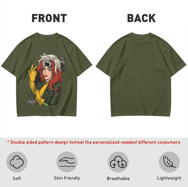 Olive T-shirt with Rogue X-Men Graphic Print