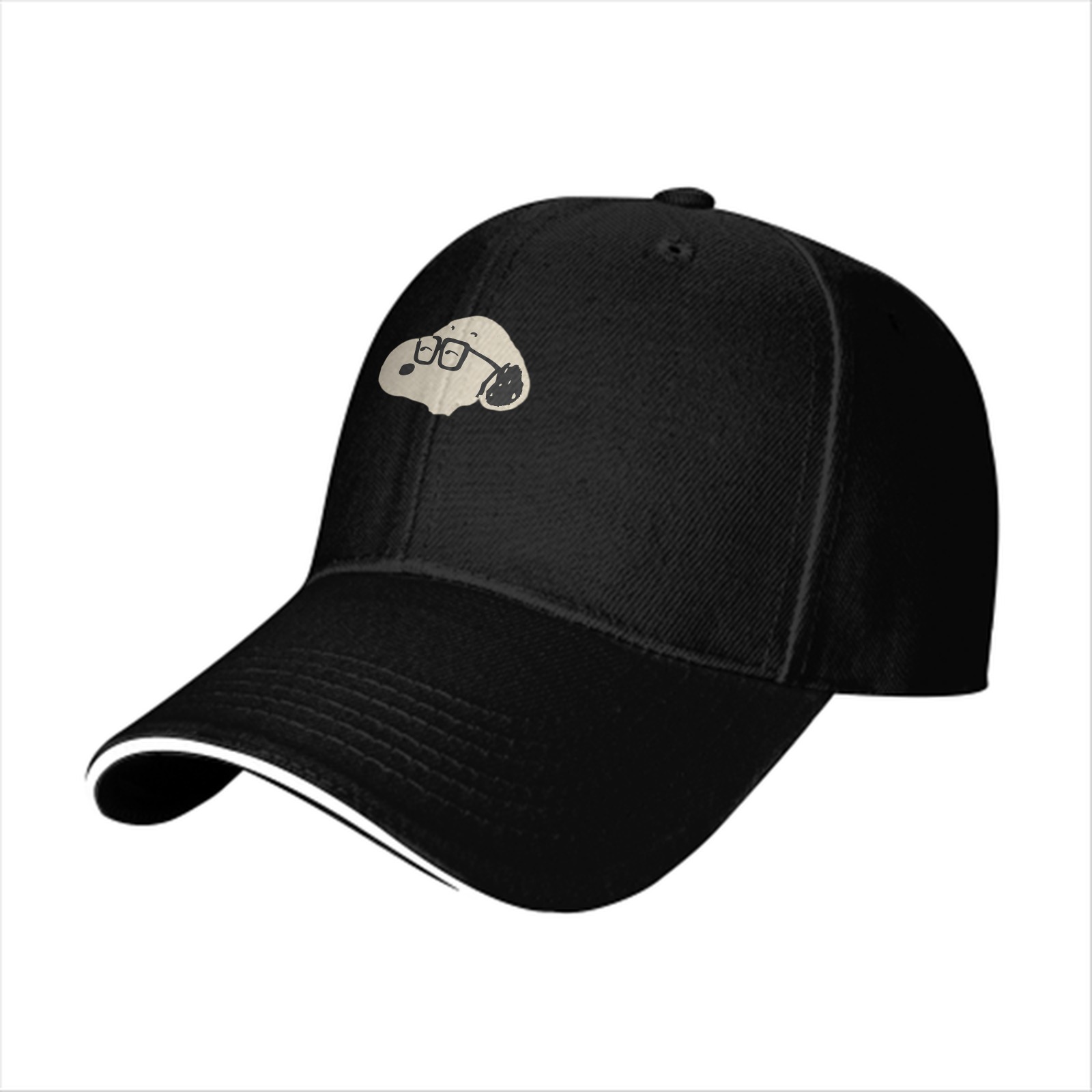Black Baseball Cap With Snoopy Wearing Glasses Graphic