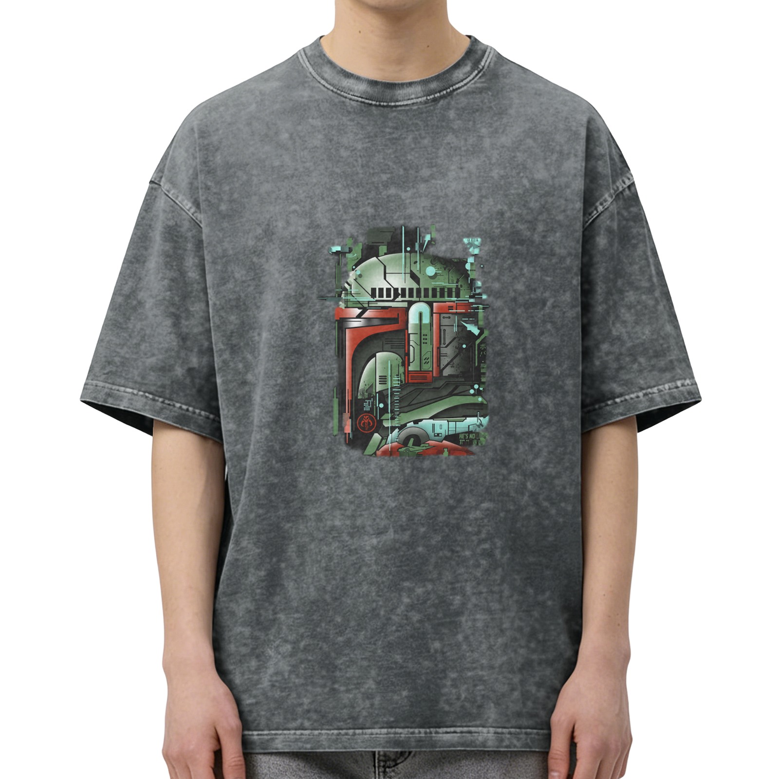Star Wars Boba Fett Helmet Graphic Oversized Stone Wash T-Shirt