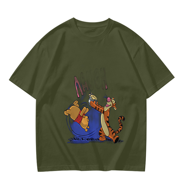 Olive T-Shirt Featuring Winnie the Pooh and Tigger Playing